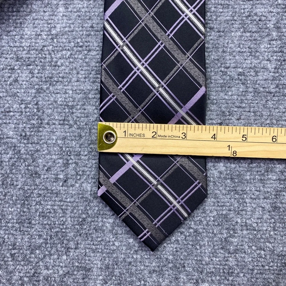 Stafford Mens Silk Tie Lot 2 Black‎ Plaid Purple Blue Striped Performance Preppy